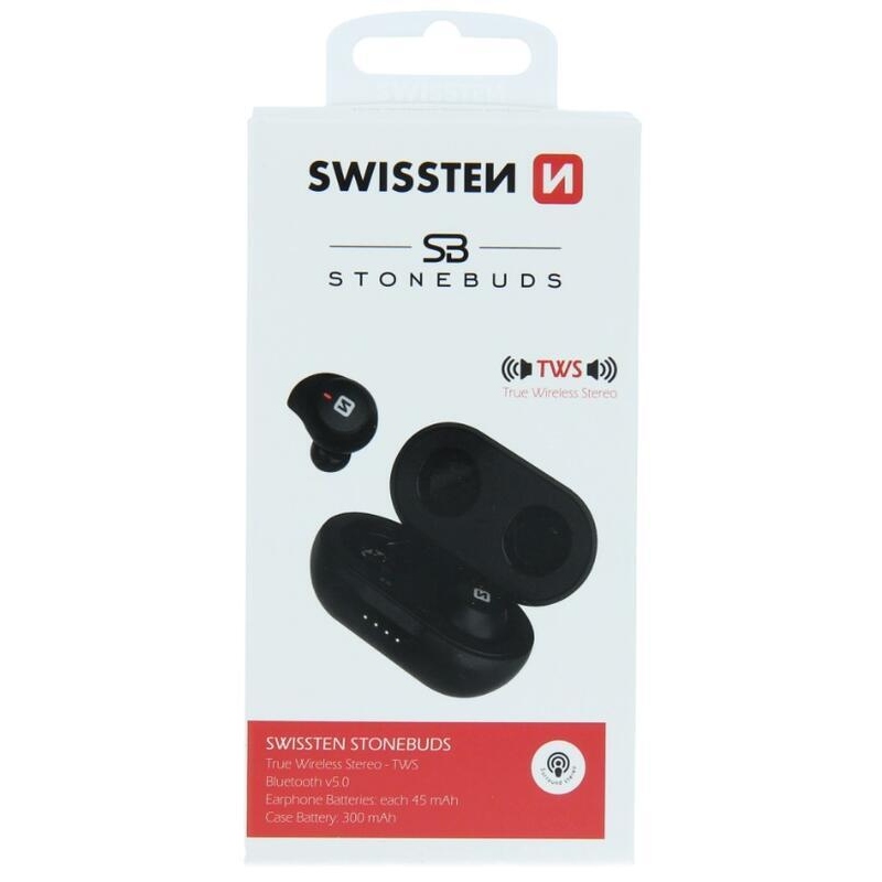 Swissten Stonebuds TWS Bluetooth slúchadlá - čierna