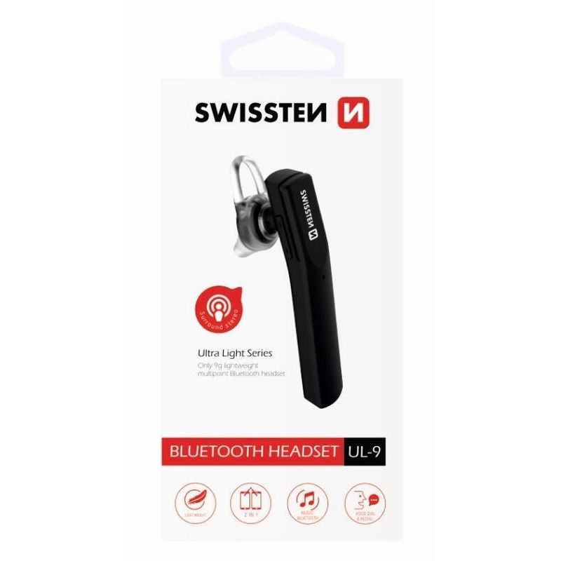 Swissten bluetooth headset UL-9 ultra light - čierny