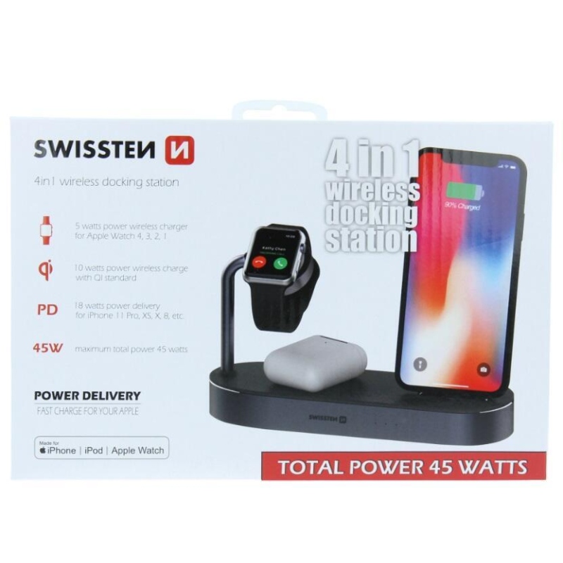 Swissten Wireless bezdrôtová nabíjačka 4v1 Mfi