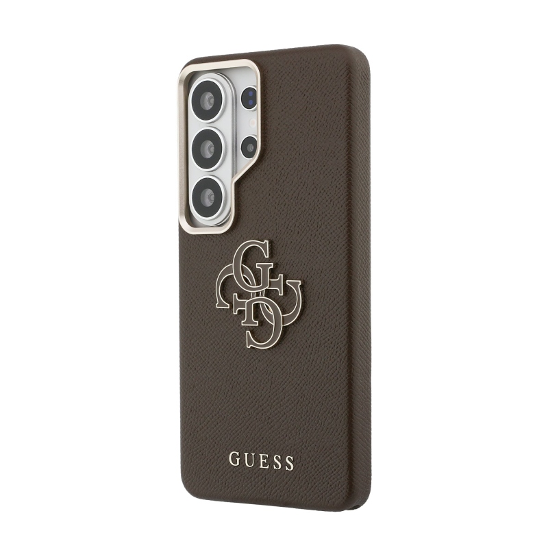 Guess PU 4G Resin Metal Logo Zadný kryt pre Samsung Galaxy S26 Ultra Brown
