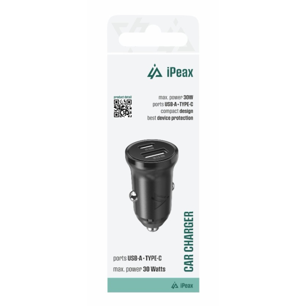 iPEAX Autonabíjačka CL-04, PD, 30 W, 1x USB-C a 1x USB-A - čierna