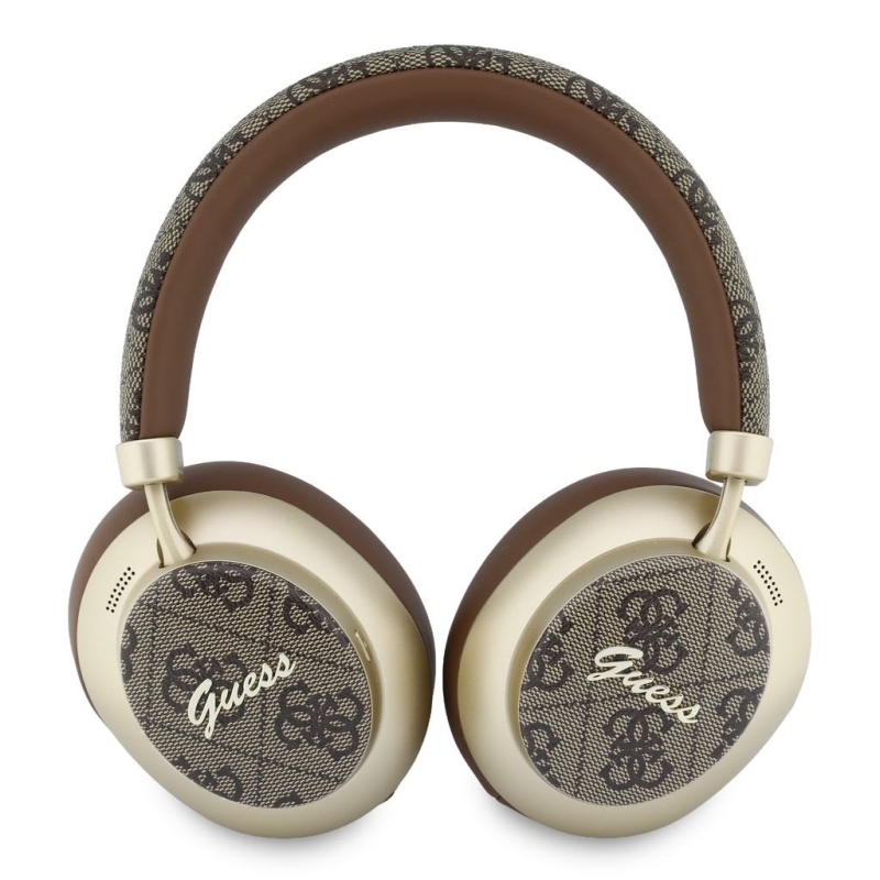 Guess PU 4G Gold Script Metal Logo ENC bezdrôtové slúchadlá, hnedé