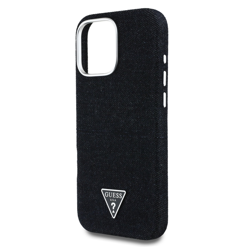 Guess Denim Triangle Logo MagSafe Zadný Kryt pre iPhone 16 Pro Black