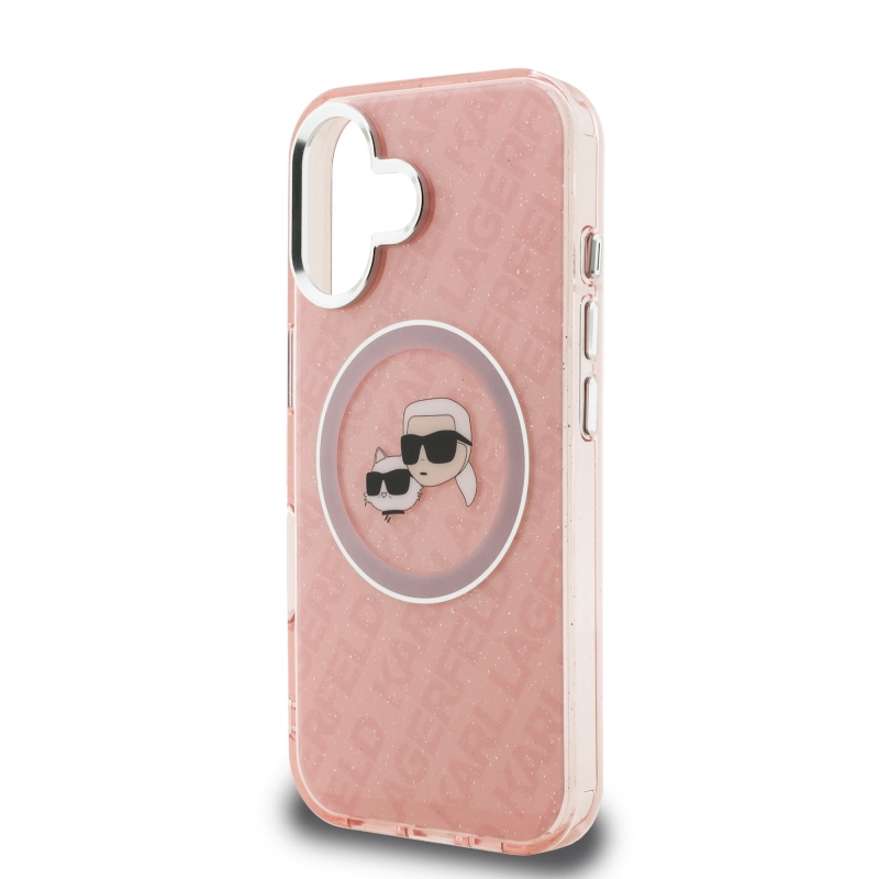Karl Lagerfeld IML K&CH Heads Repeated Logo MagSafe Zadný Kryt pre iPhone 16 Pink