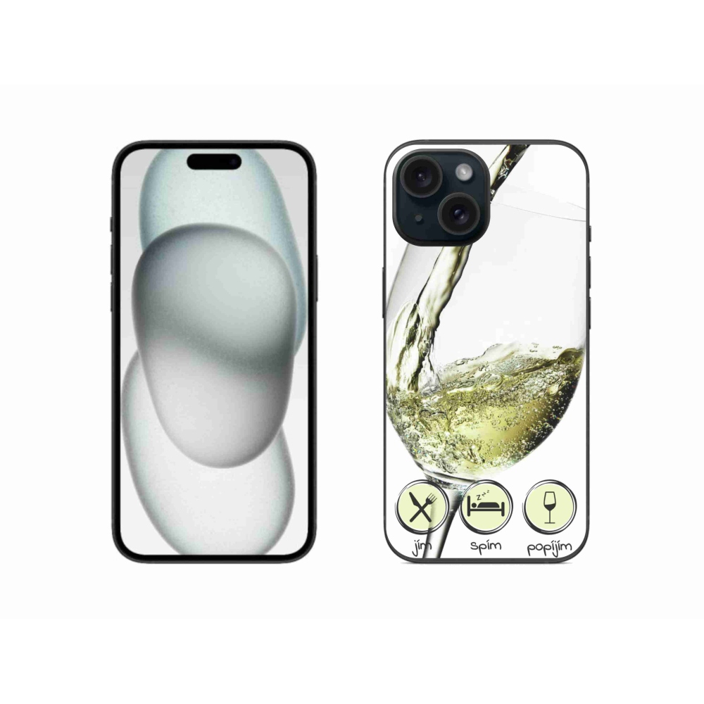 Gélový obal mmCase na iPhone 15 - pohár vína bielej