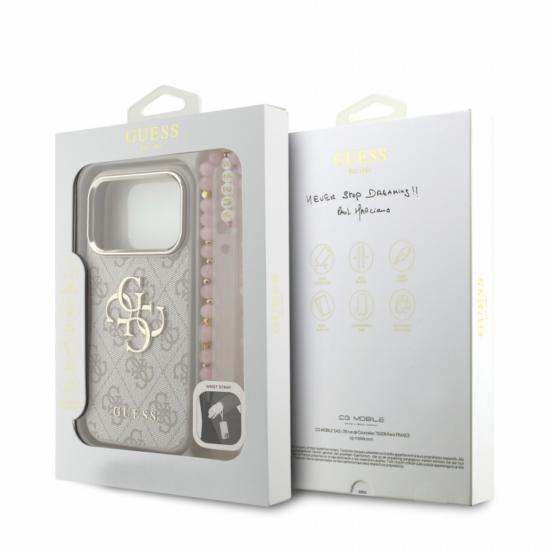 Guess PU 4G Metal Logo Strap – zadný kryt pre iPhone 18 Pro, ružový