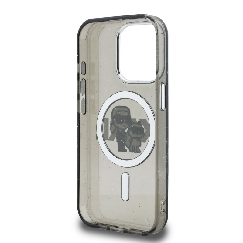 Karl Lagerfeld IML Glitter Karl and Choupette Sketch MagSafe Zadný Kryt pre iPhone 15 Pro Black