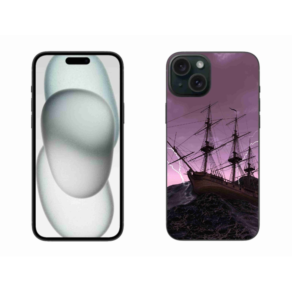 Gélový kryt mmCase na iPhone 15 Plus - loď v búrke