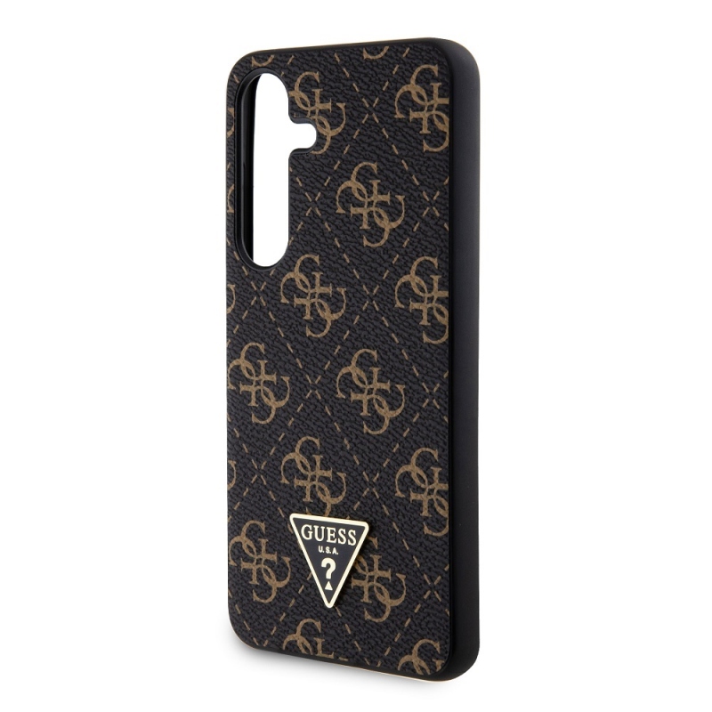 Guess PU Leather 4G Triangle Metal Logo Zadný Kryt pre Samsung Galaxy S24+ Black