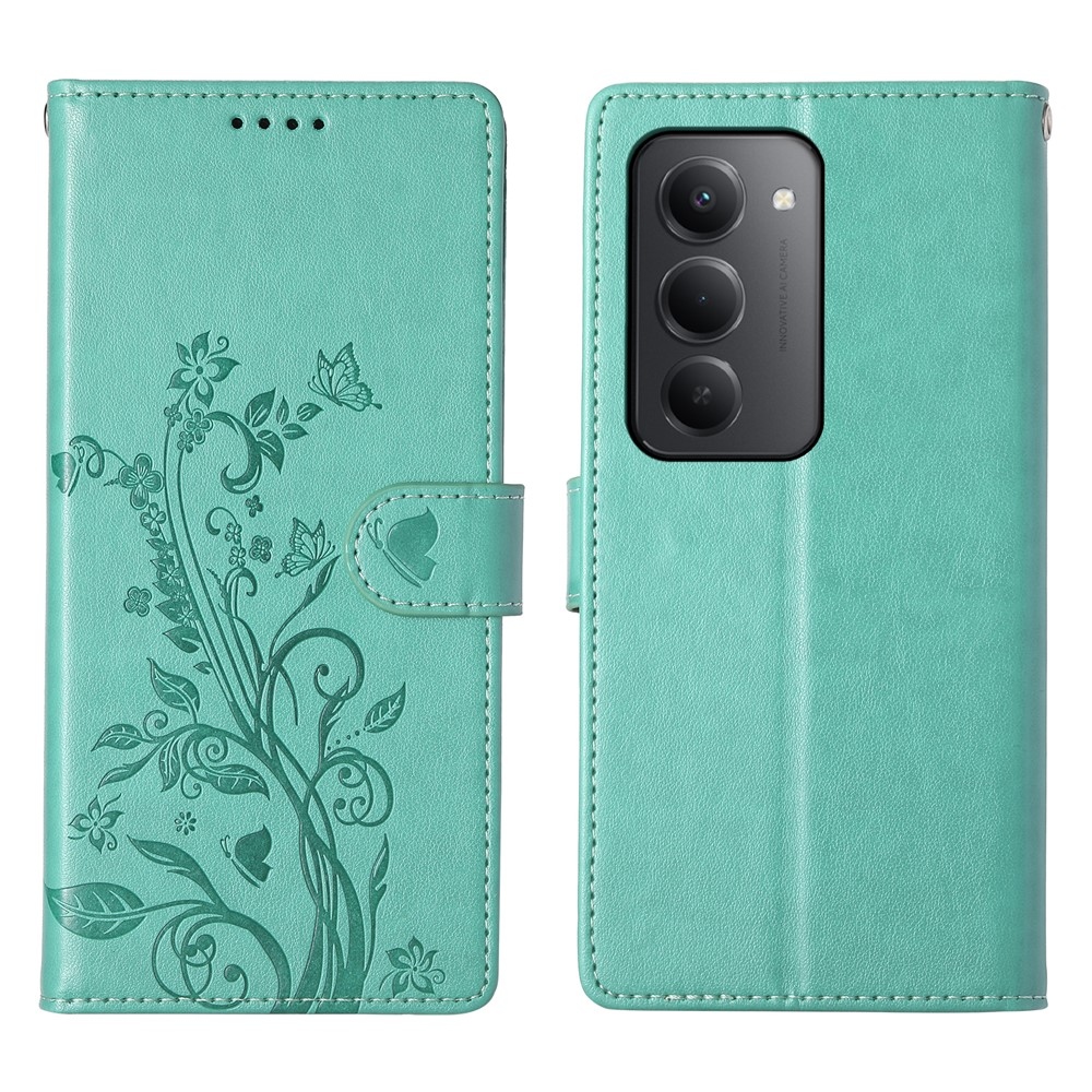 Flowery knižkové puzdro na Xiaomi Redmi 15 5G (169mm) - modrozelené