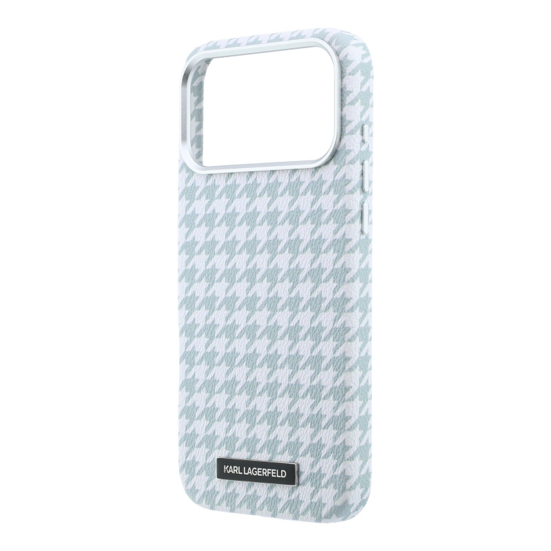 Karl Lagerfeld PU Houndstooth Resin Plate Zadný kryt MagSafe pre iPhone 17 Pro Max Blue
