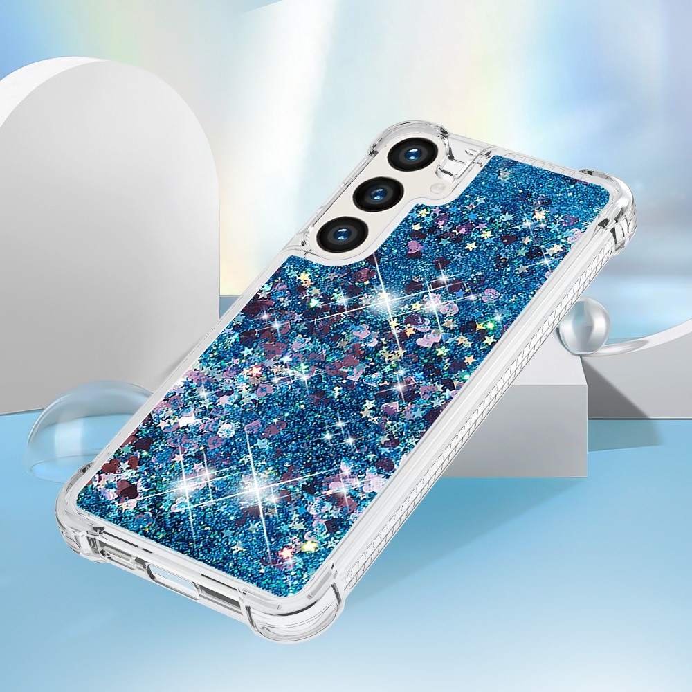 Glitter presýpací gélový obal na Samsung Galaxy S24 - modrý/srdiečka