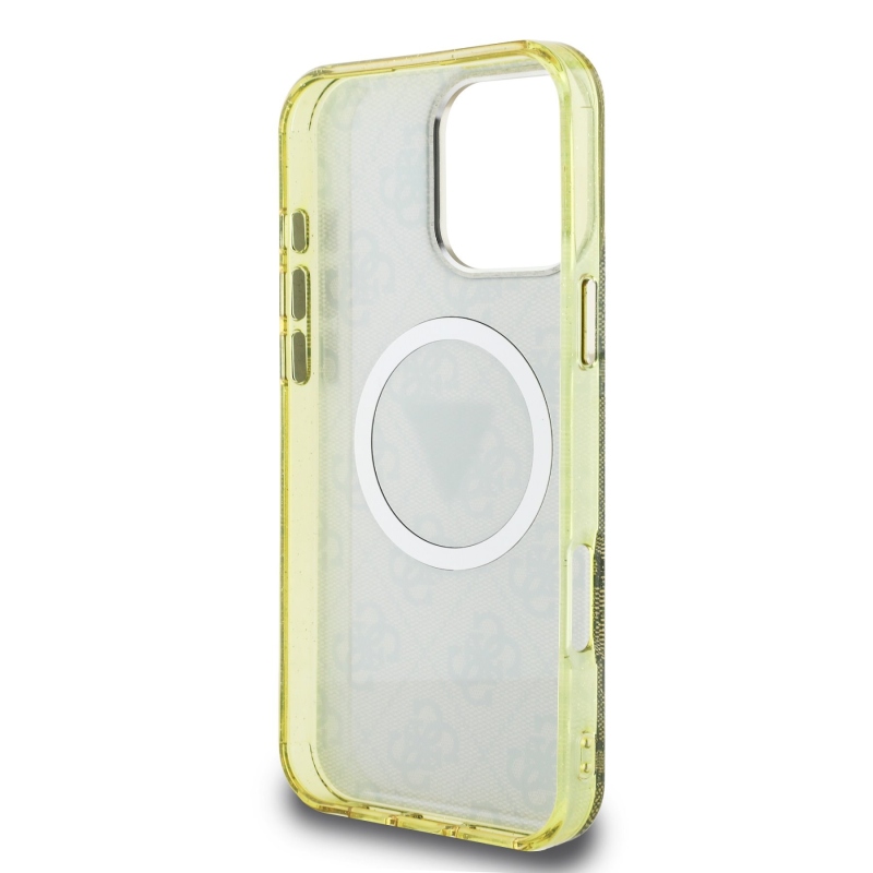 Guess IML 4G Glitter and Triangle Logo MagSafe zadný kryt pre iPhone 16 Pro Max Brown