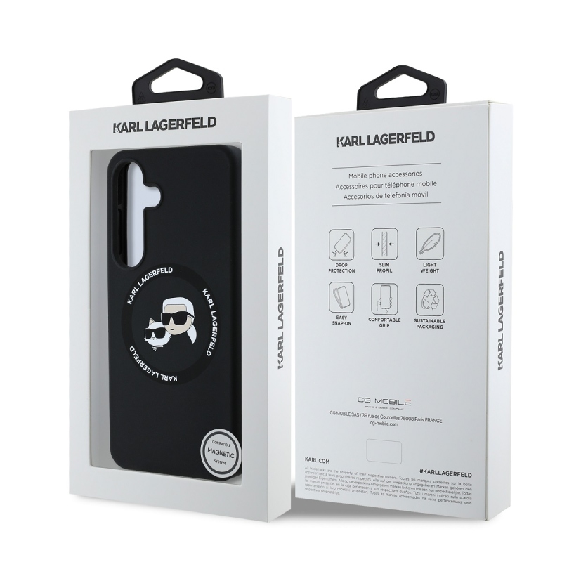 Karl Lagerfeld Liquid Silicone K&CH Heads MagSafe Zadný Kryt pre Samsung Galaxy S25 Black