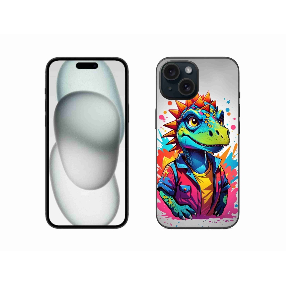 Gélový kryt mmCase na iPhone 15 - farebný dinosaurus