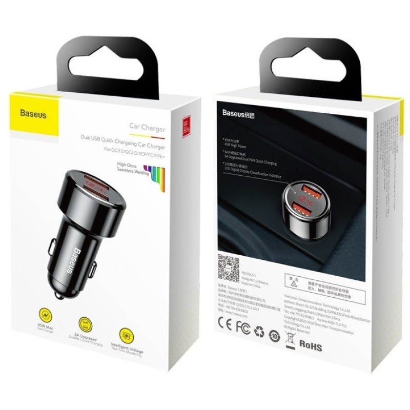 Nabíjačka do auta Baseus Magic Series USB-A/USB-A 45W čierna