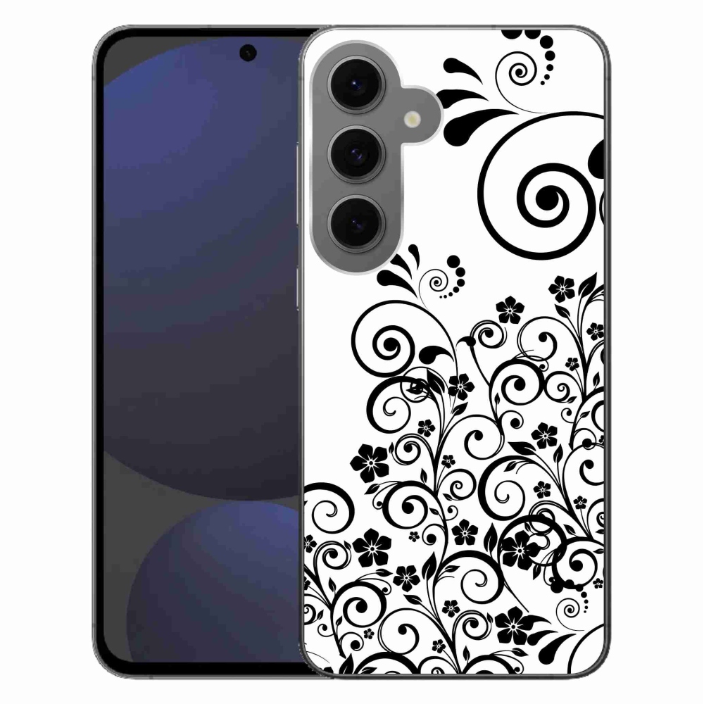 Gélový kryt mmCase na Samsung Galaxy S24 FE - čiernobiele kvetinové vzory
