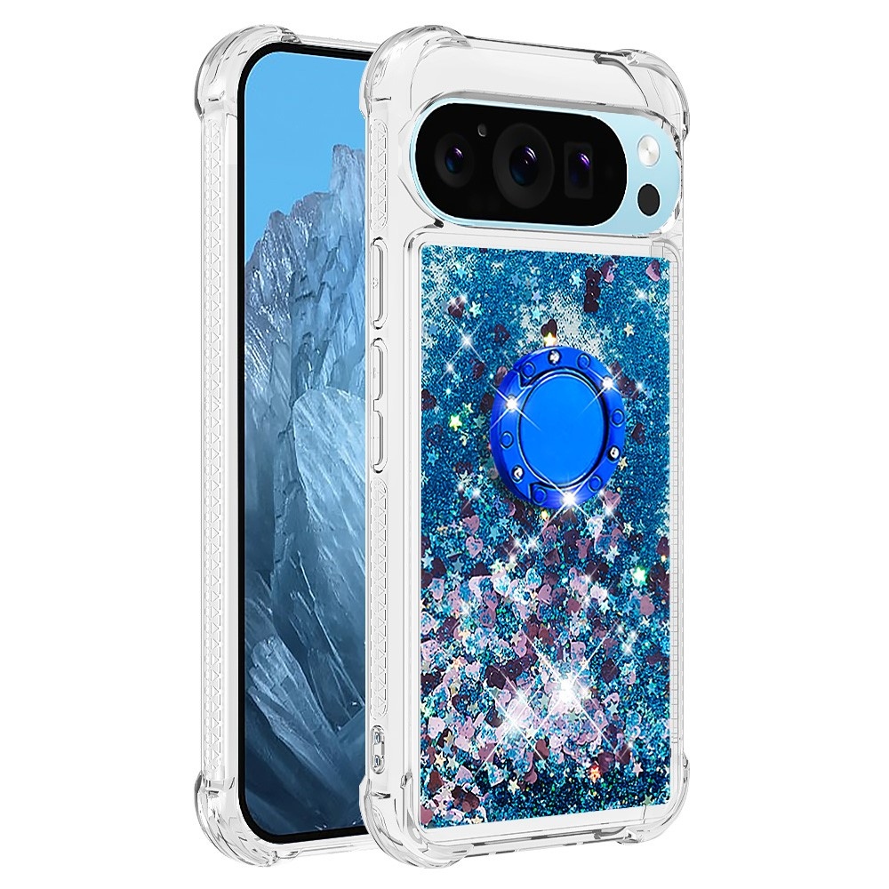 Glitt presýpací gélový obal s krúžkom na prst na Google Pixel 10 - modrý/srdiečka