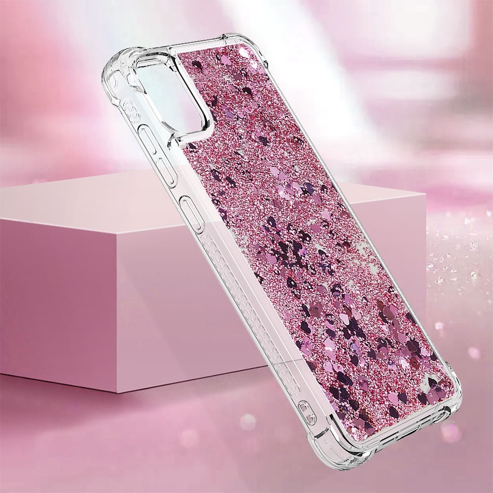Glitter presýpací gélový obal na Samsung Galaxy A06 4G - ružovozlatý/srdiečka