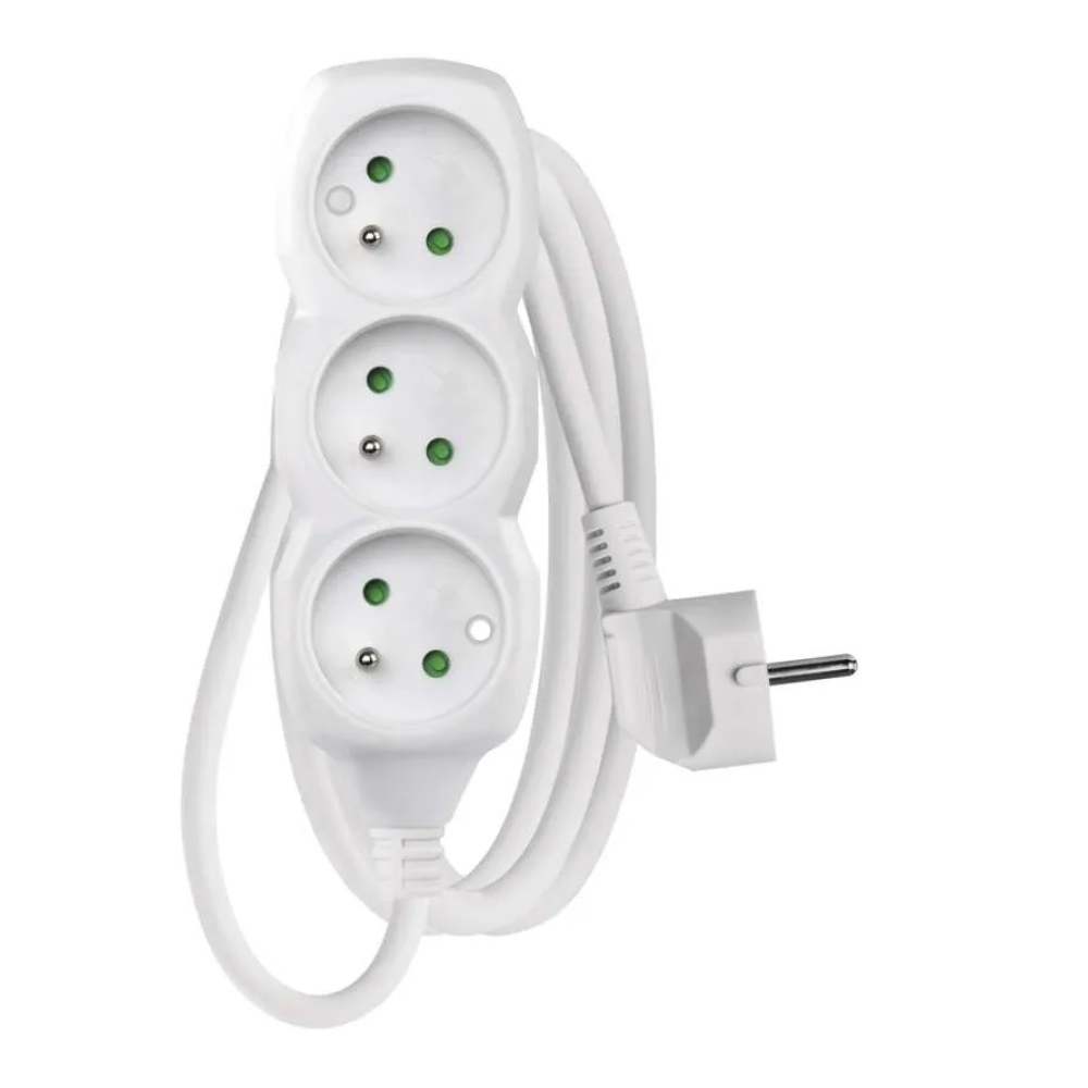 Predlžovací kábel 1,5 m / 3 zásuvky / biely / PVC / 1 mm2