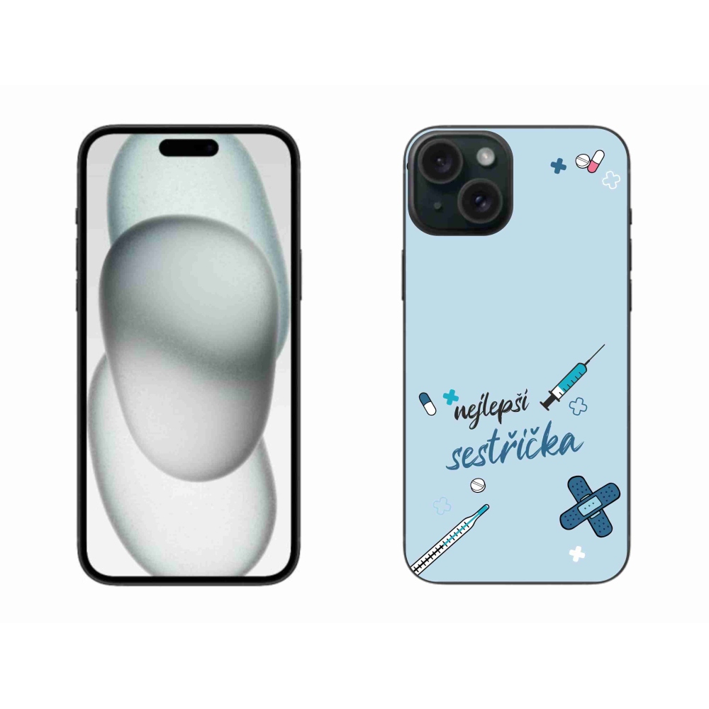 Gélový kryt mmCase na iPhone 15 Plus - najlepšia sestrička modré pozadie