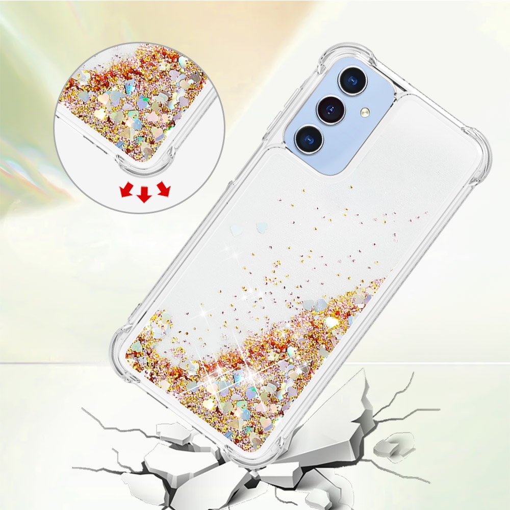 Glitter presýpacie gélový obal na Samsung Galaxy A17 5G - zlatý/srdiečka