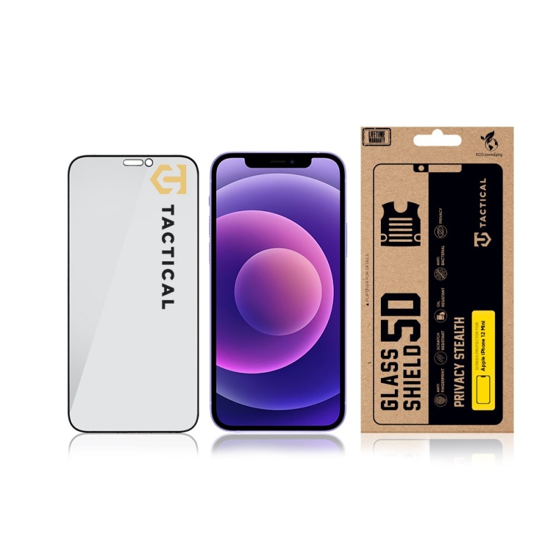 Taktický sklenený štít Privacy Stealth 5D Glass pre Apple iPhone 12 Mini Black