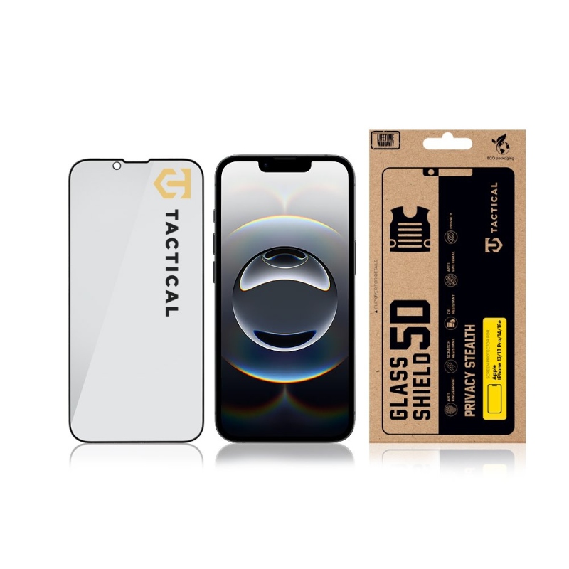 Taktický sklenený štít Privacy Stealth 5D sklo pre Apple iPhone 13/13 Pro/14/16e Black