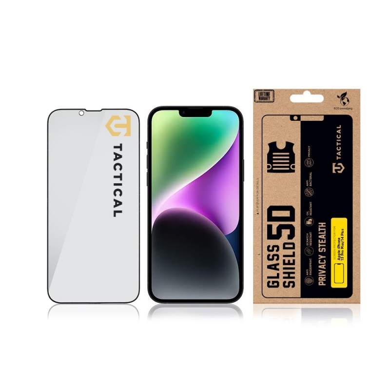 Taktický sklenený štít Privacy Stealth 5D Glass pre Apple iPhone 13 Pro Max/14 Plus Black