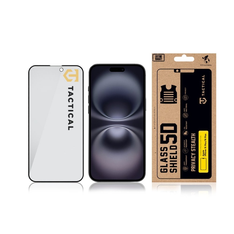 Taktický sklenený štít Privacy Stealth 5D sklo pre Apple iPhone 15 Plus/16 Plus Black