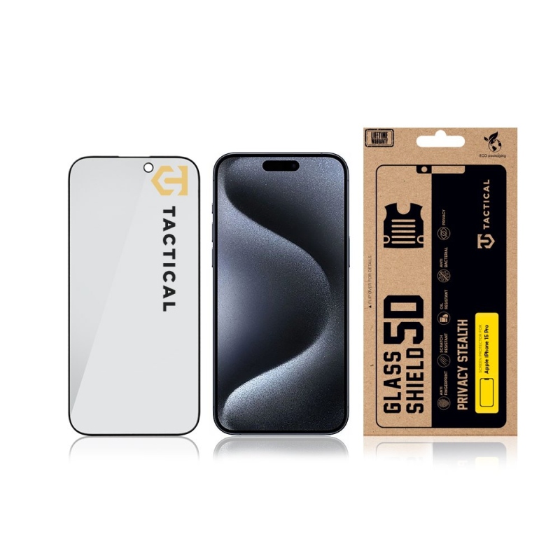 Taktický sklenený štít Privacy Stealth 5D Glass pre Apple iPhone 15 Pro Black