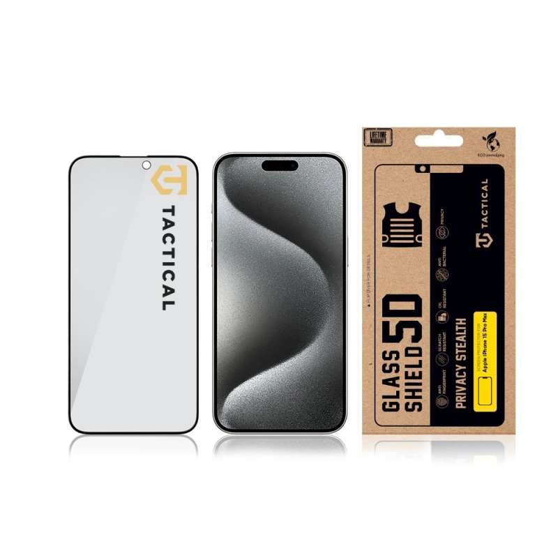 Taktický sklenený štít Privacy Stealth 5D Glass pre Apple iPhone 15 Pro Max Black