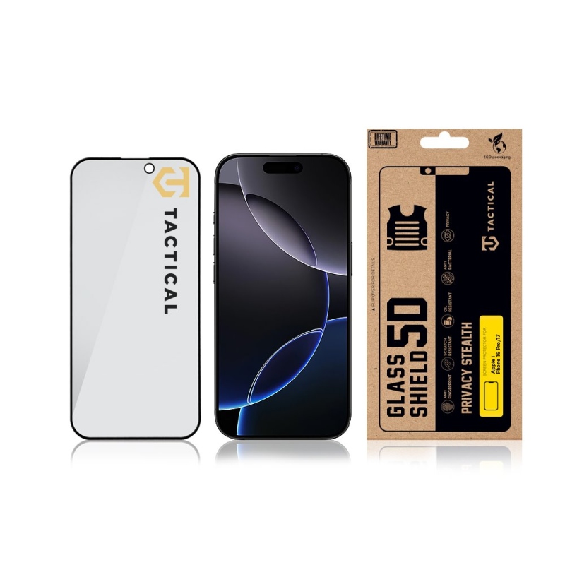 Taktický sklenený štít Privacy Stealth 5D sklo pre Apple iPhone 16 Pro/17 Black
