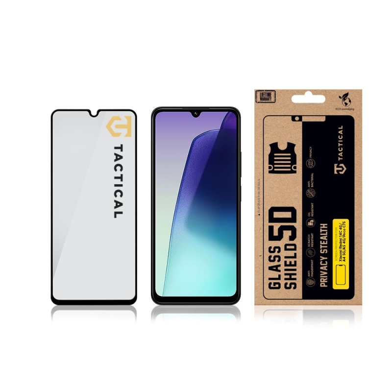 Taktický sklenený štít Privacy Stealth 5D sklo pre Xiaomi Redmi 14C 4G/A4 5G/A5 4G/Poco C75 Black