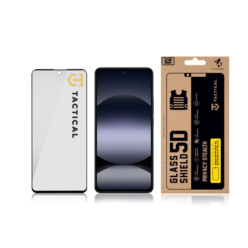 Taktický sklenený štít Privacy Stealth 5D sklo pre Xiaomi Redmi Note 14 4G/5G/Poco X7 Pro 5G Black