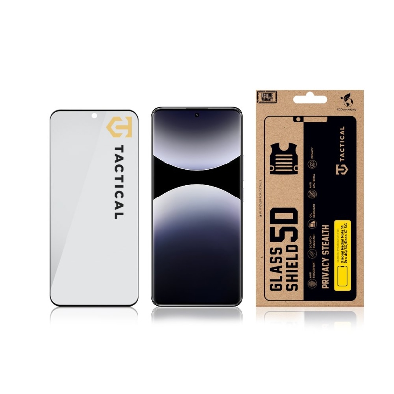 Taktický sklenený štít Privacy Stealth 5D sklo pre Xiaomi Redmi Note 14 Pro 4G/5G/Poco X7 5G Black