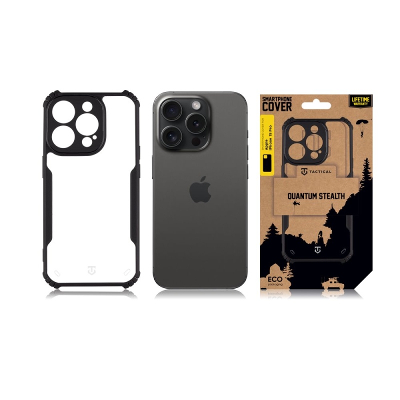 Tactical Quantum Stealth Kryt pre Apple iPhone 15 Pro Clear/Black