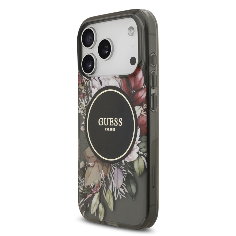 Guess IML Flowers Strap MagSafe zadný kryt pre iPhone 17 Pro Black