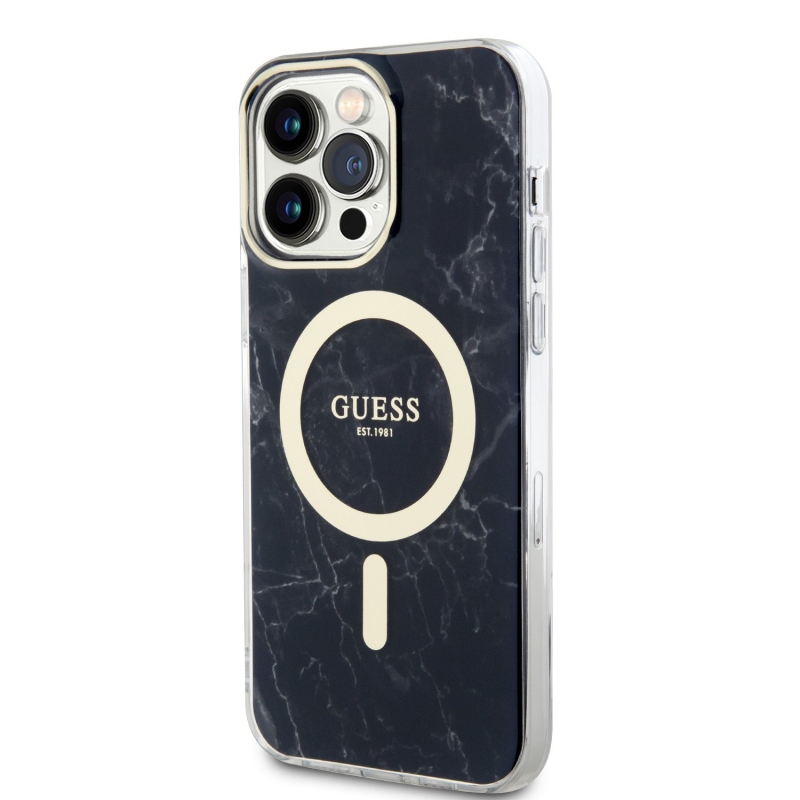 Guess IML Marble MagSafe Zadný Kryt pre iPhone 13 Pro Max Black