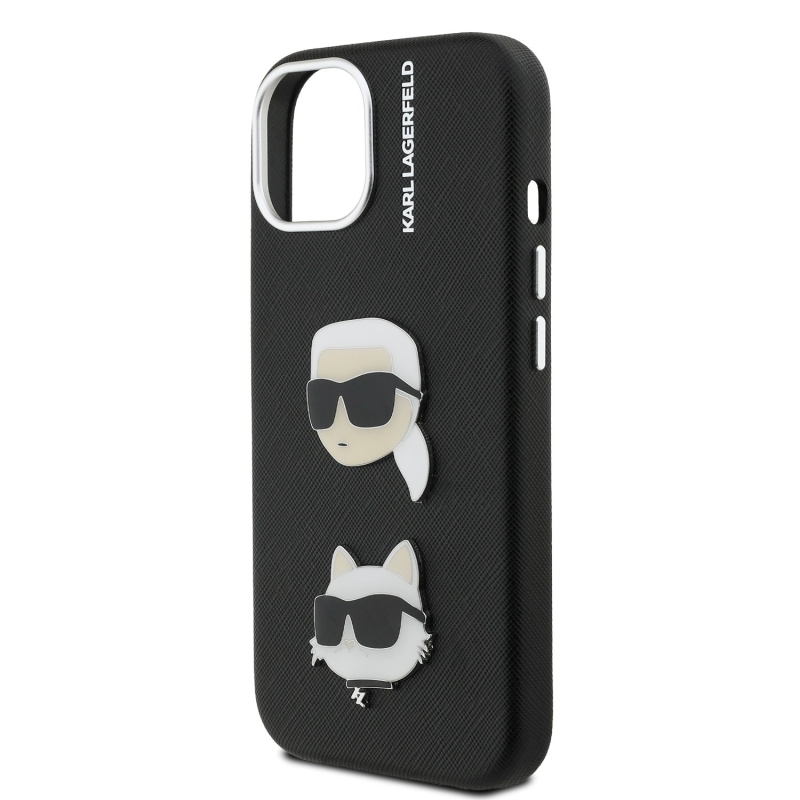 Karl Lagerfeld Grained PU K&CH Heads Zadný Kryt pre iPhone 15 Black