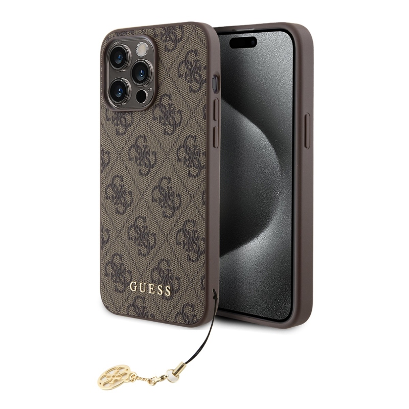 Guess 4G Charm Zadný Kryt pre iPhone 15 Pro Max Tone on Tone Brown