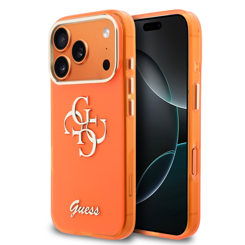 Guess IML 4G Script Metal Logo Zadný kryt pre iPhone 17 Pro Orange
