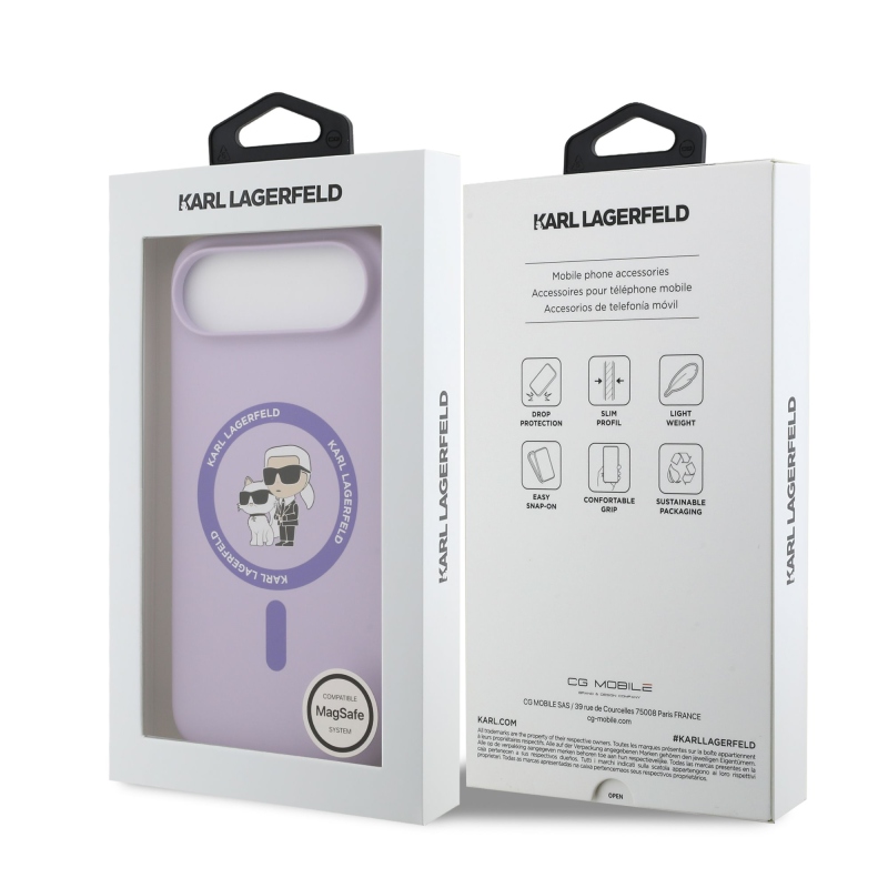 Karl Lagerfeld Tekutý silikónový kryt Karl and Choupette MagSafe pre iPhone 17 Air Purple