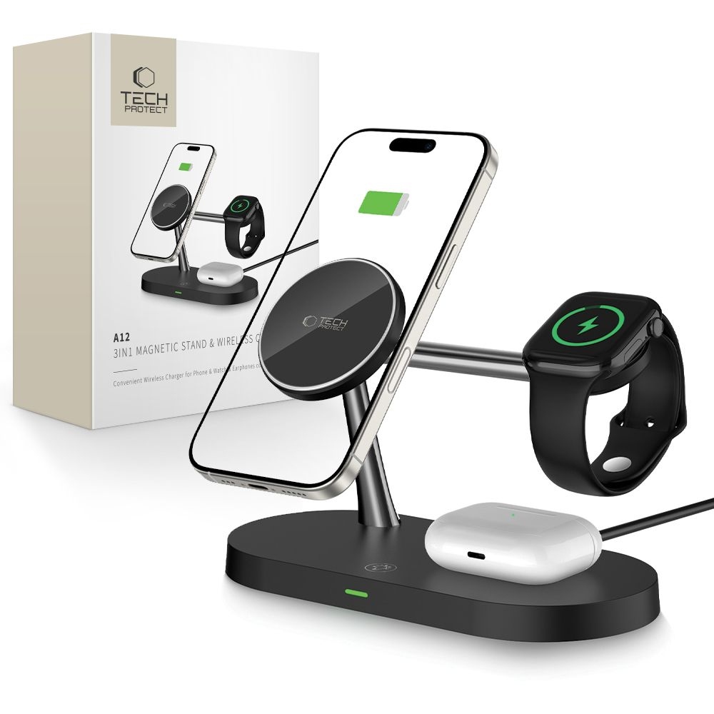 Tech-Protect A12 3v1 nabíjací stojan - čierny