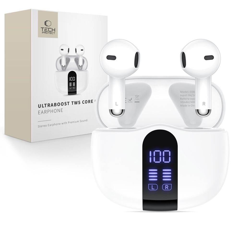 Tech-Protect bezdrôtové slúchadlá UltraBoost TWS Earphone Core G2 - biele