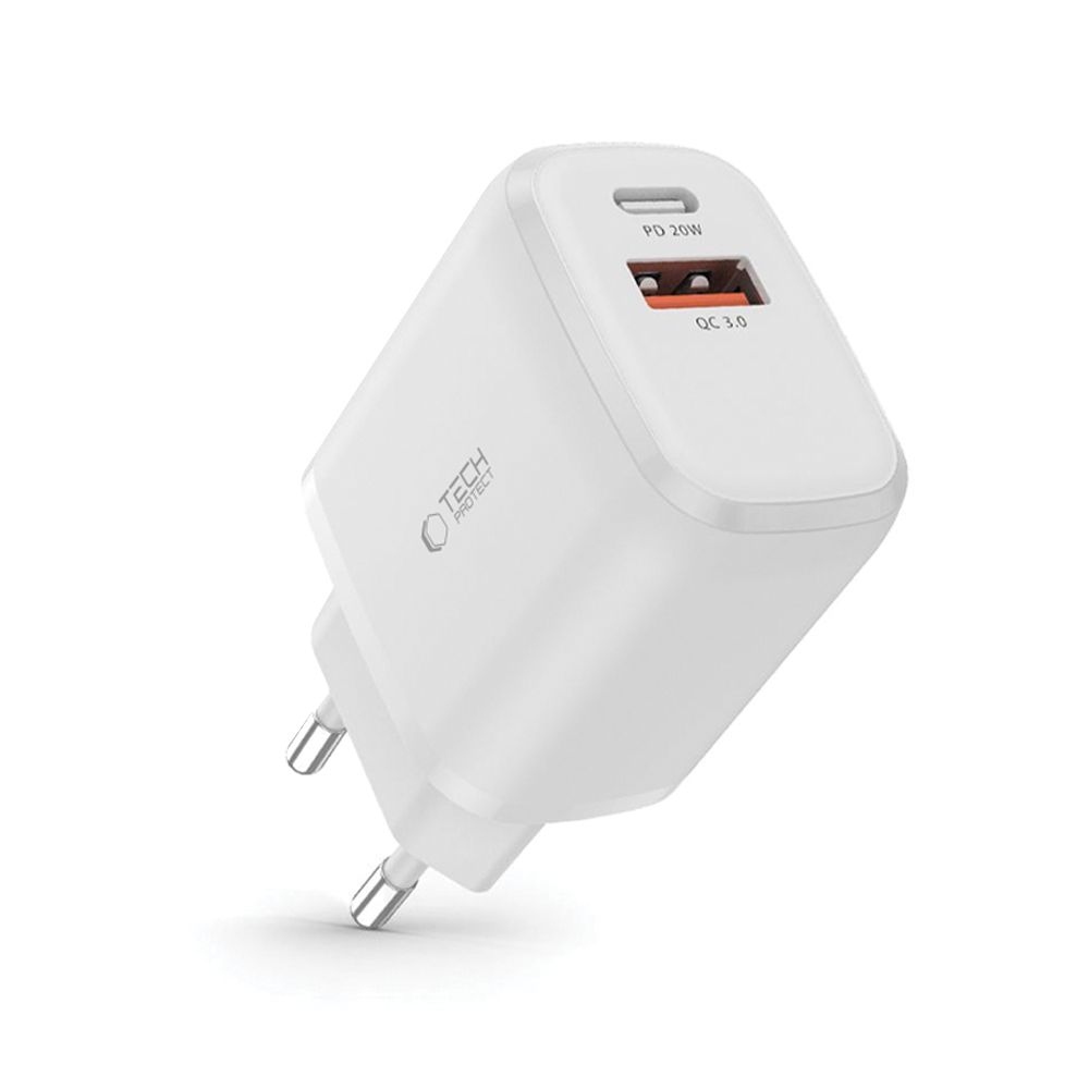 Tech-Protect C20W 2-portová nabíjačka do siete PD20W/QC3.0 - biela
