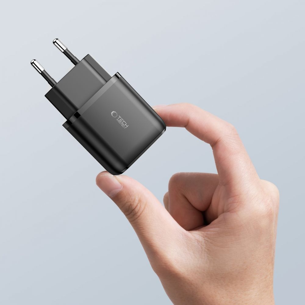 Tech-Protect C20W 2-portová nabíjačka do siete PD20W/QC3.0 - čierna