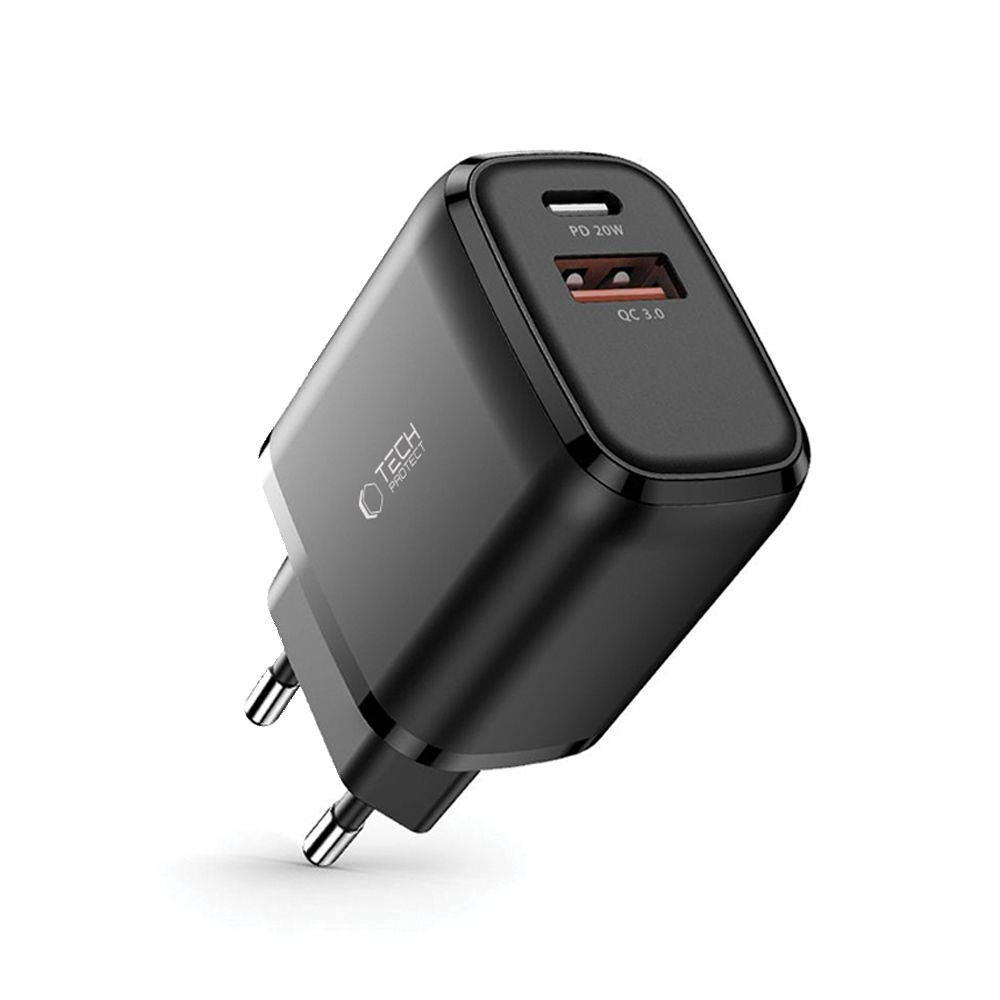 Tech-Protect C20W 2-portová nabíjačka do siete PD20W/QC3.0 - čierna