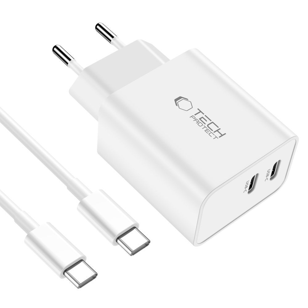 Tech-Protect C35W 2-portová nabíjačka PD35W + USB-C/USB-C kábel - biela