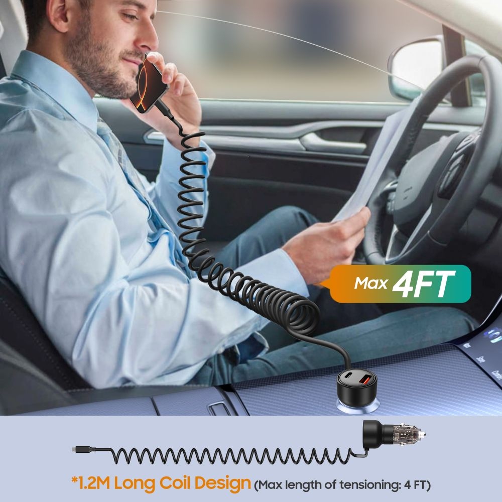 Tech-Protect CC05 PD60W 2-portová nabíjačka do auta s USB-C káblom - čierna